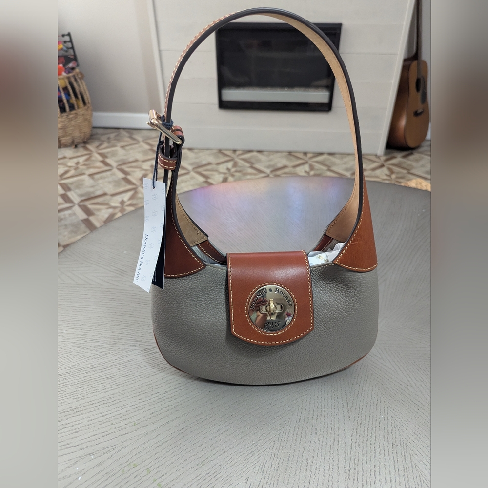 Dooney And Burke Hobo Gray and Tan Leather Shoulder Bag